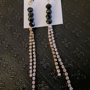 New earrings, crytal black beads, and gold tone rinestone tassels